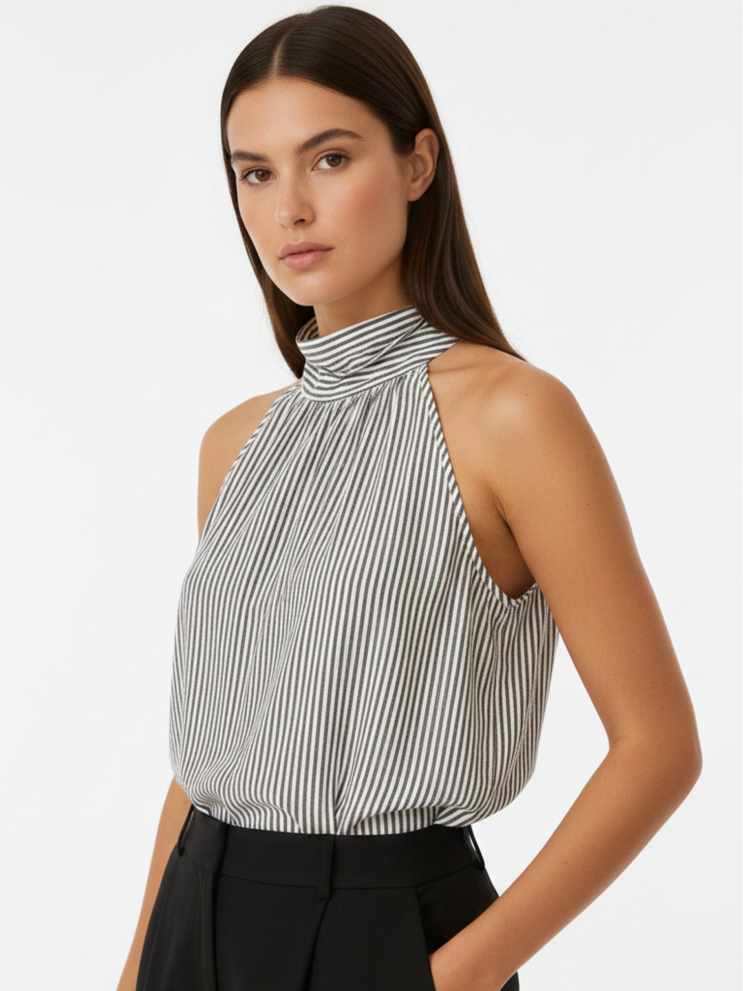 White Stripe Halter Neck Top