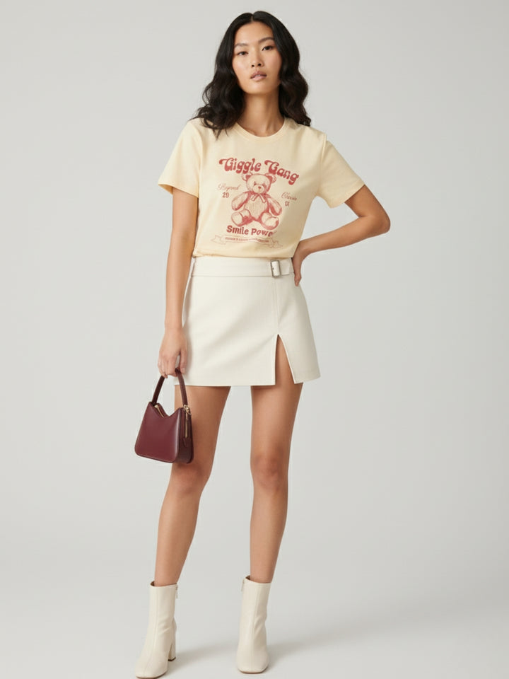 Beige Short Sleeves Crew Neck T-Shirt