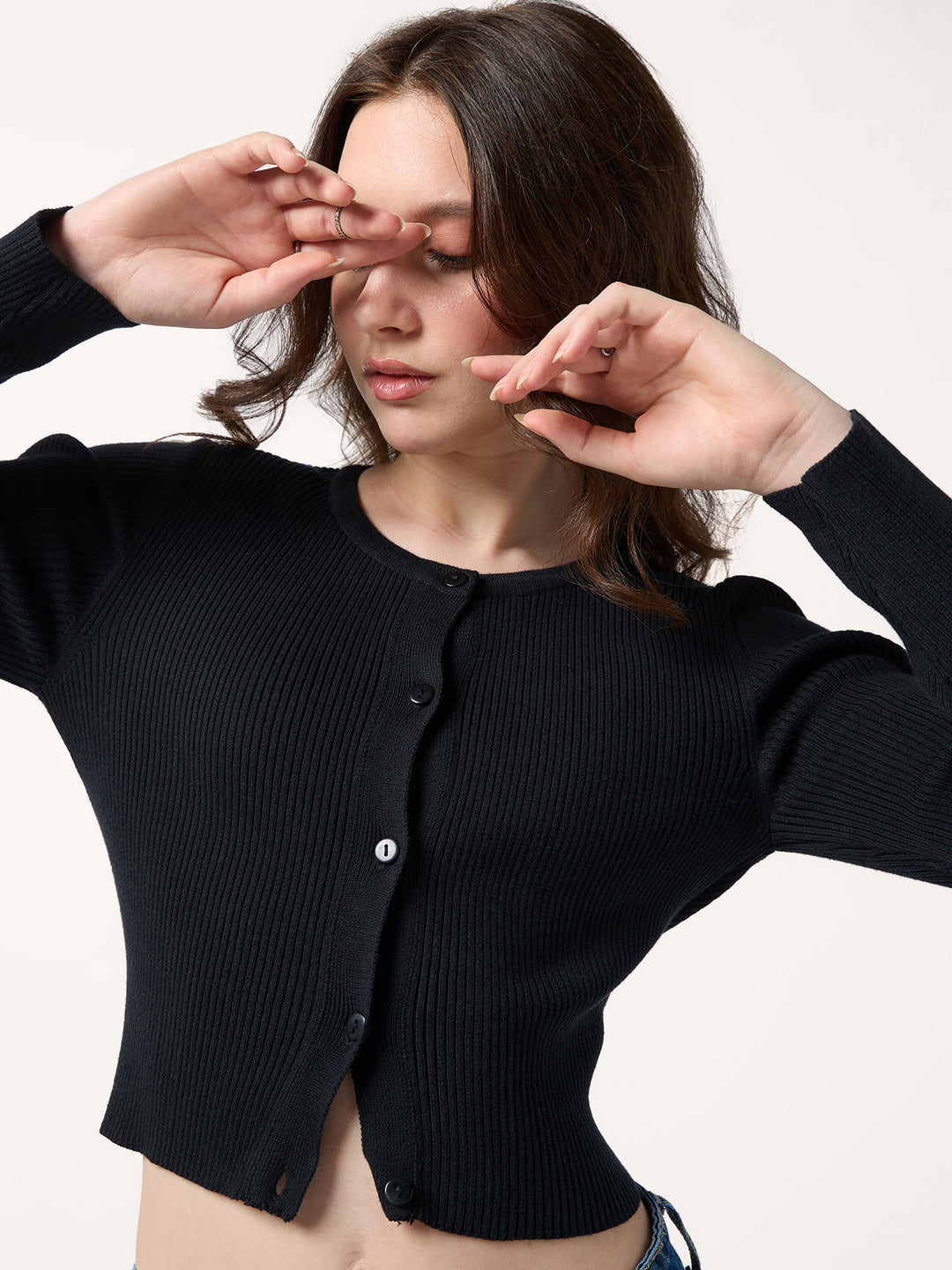 black-flat-knit-button-down-knit-top