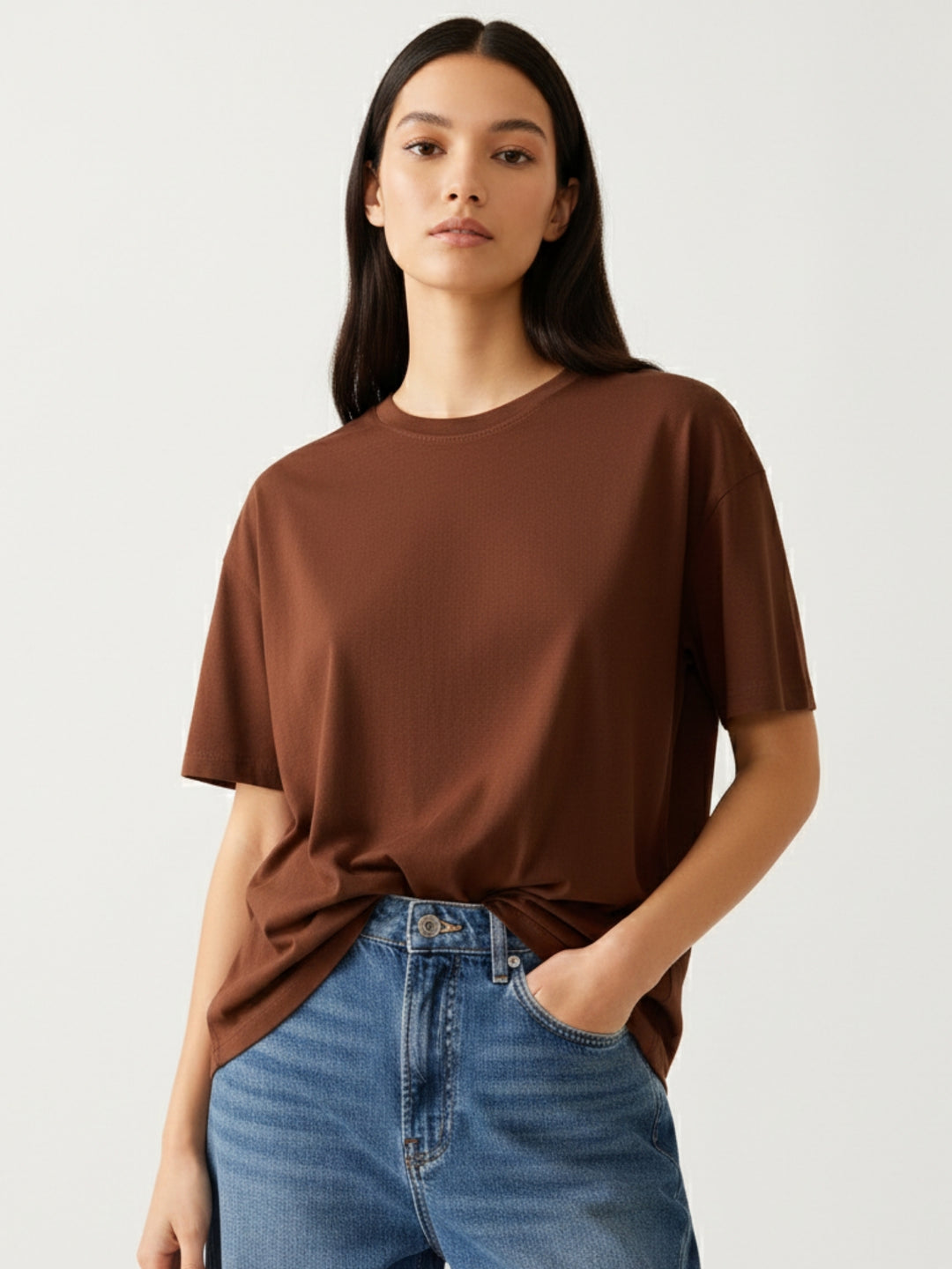 Brown Crew Neck Graphic T-Shirt