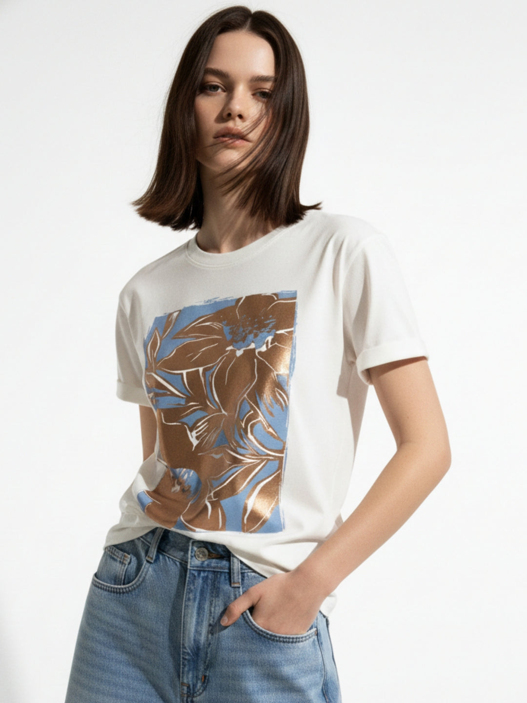 White Foil Printed Graphic T-Shirt