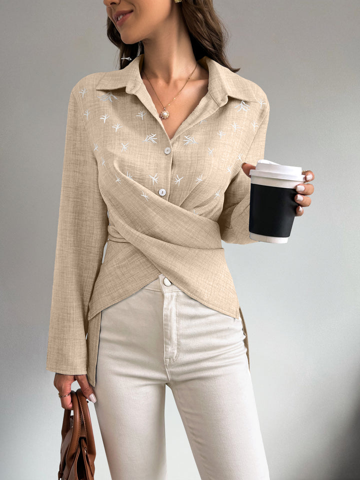Beige Full Sleeve Waist Wrap Shirt