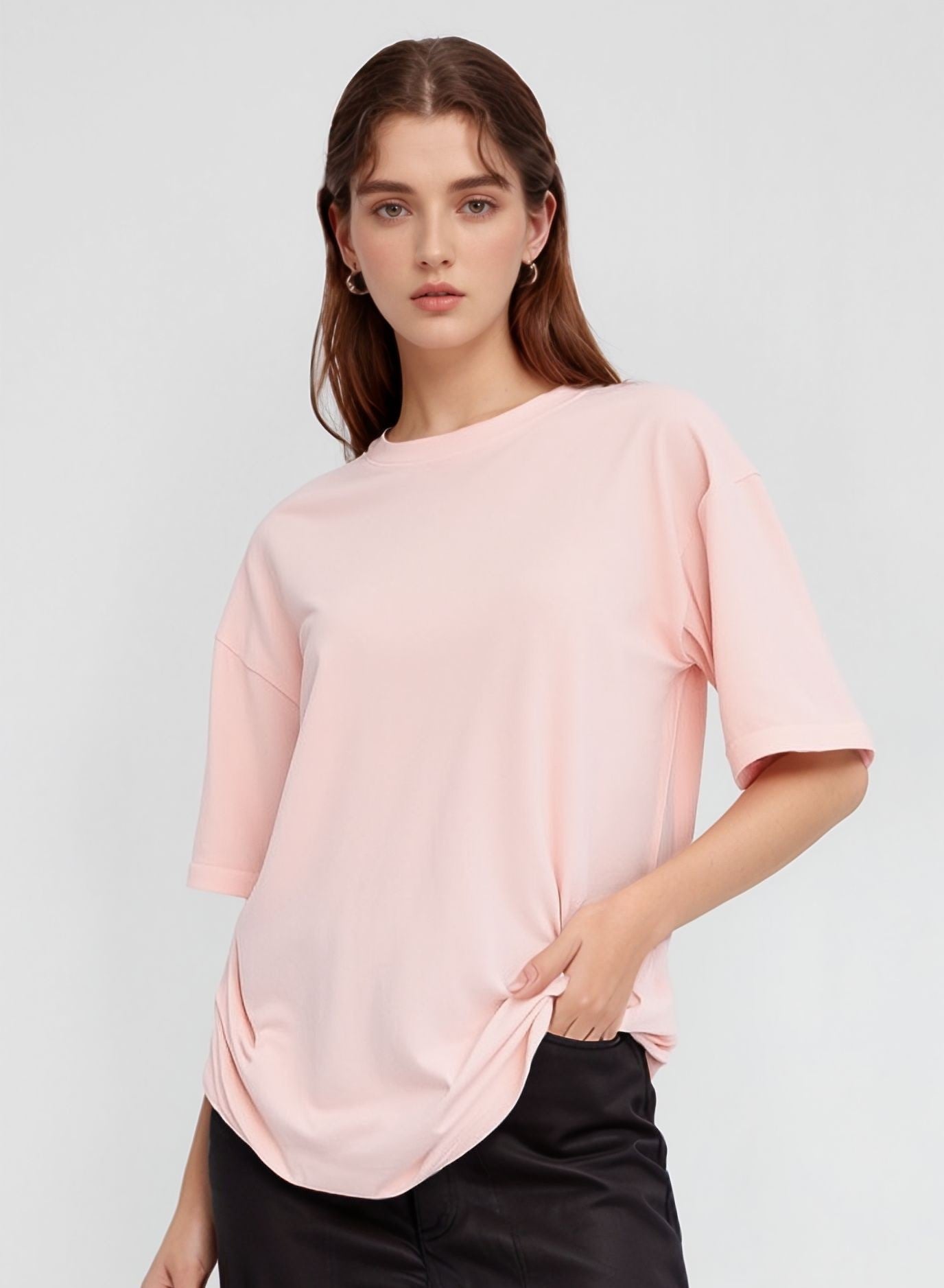 Pink Basic Solid Over-Sized T-Shirt