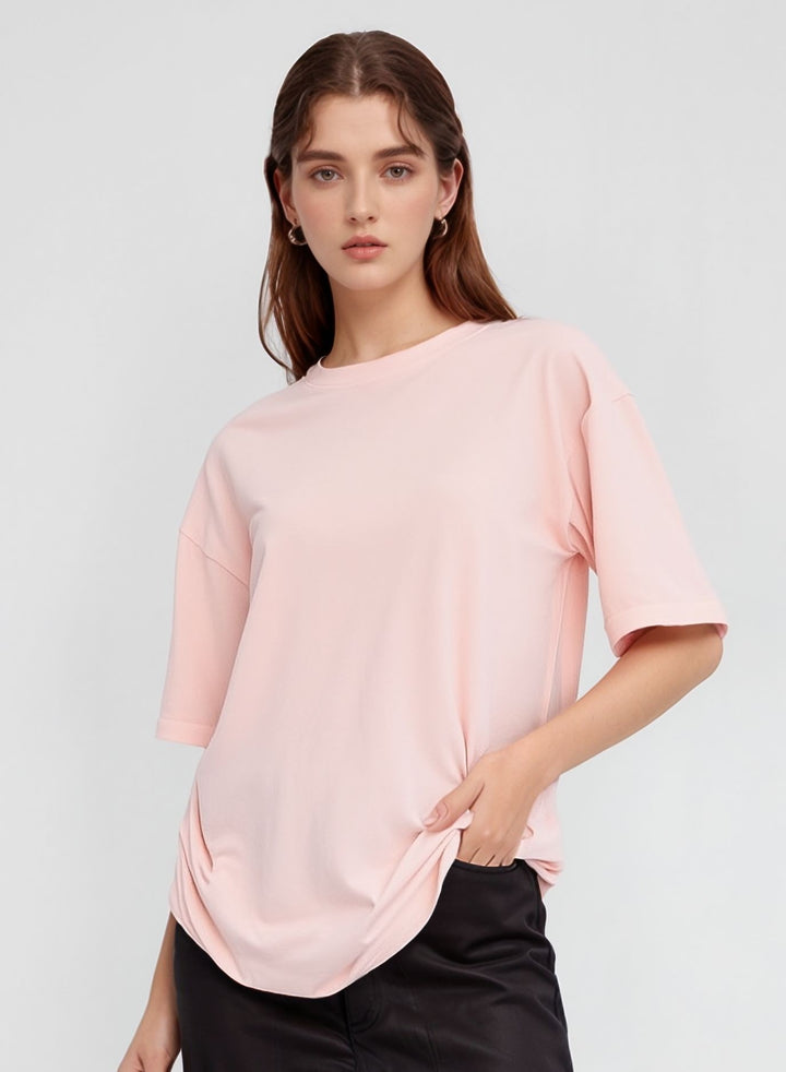 Pink Basic Solid Over-Sized T-Shirt
