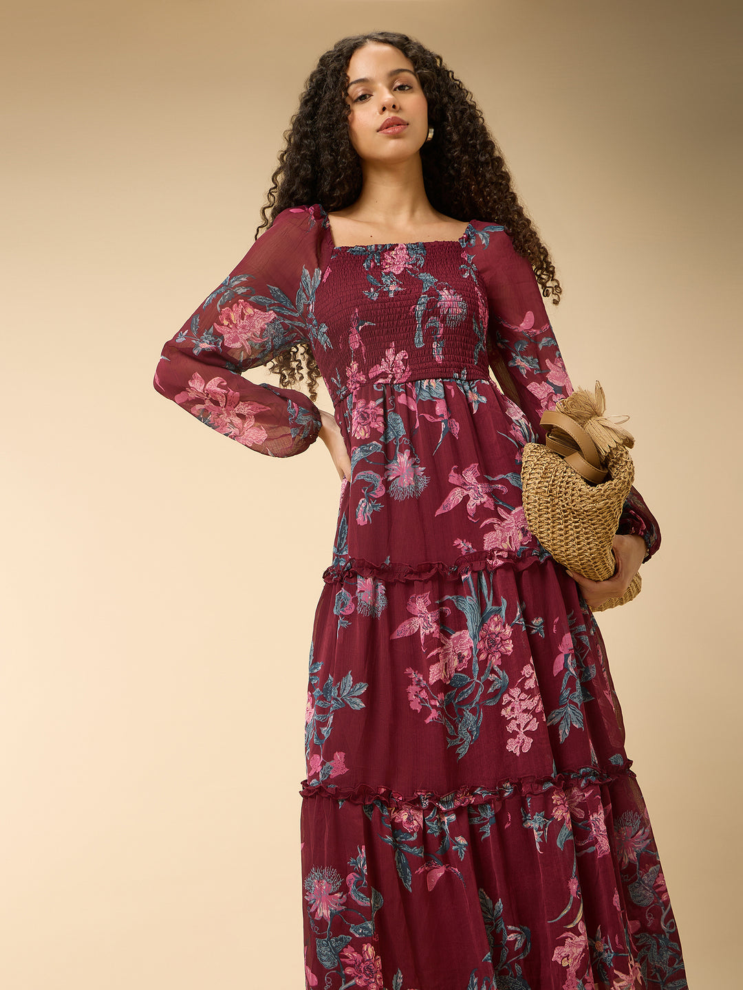 Maroon Full Sleeve Fit & Flare Dress