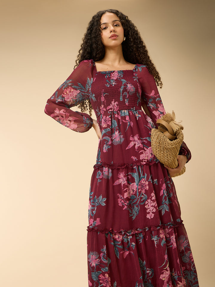 Maroon Full Sleeve Fit & Flare Dress