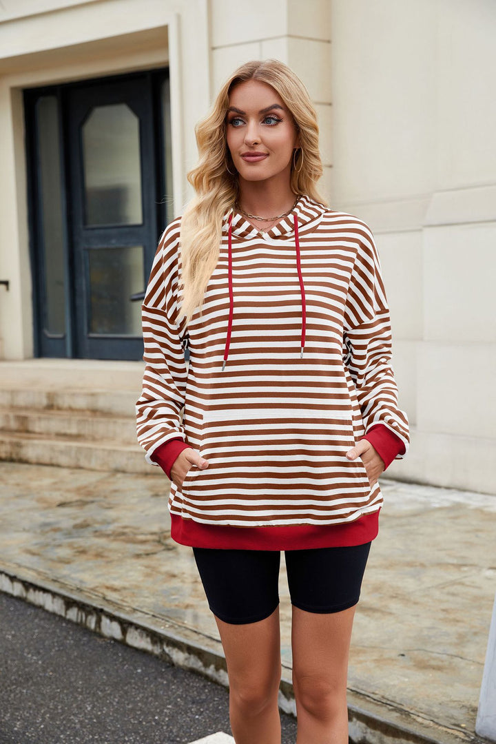 Red Full Sleeve Stripes Hooded Sweatshirt