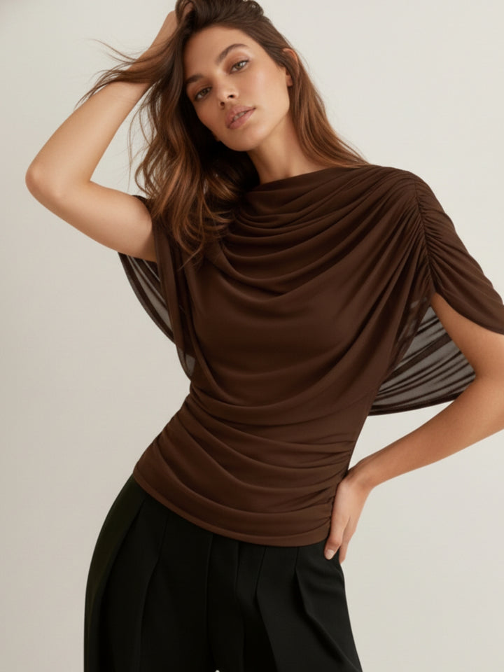 Brown Cape Style Draped Top