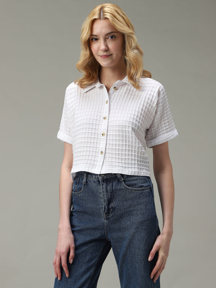 White Cropped Flowy Shirt