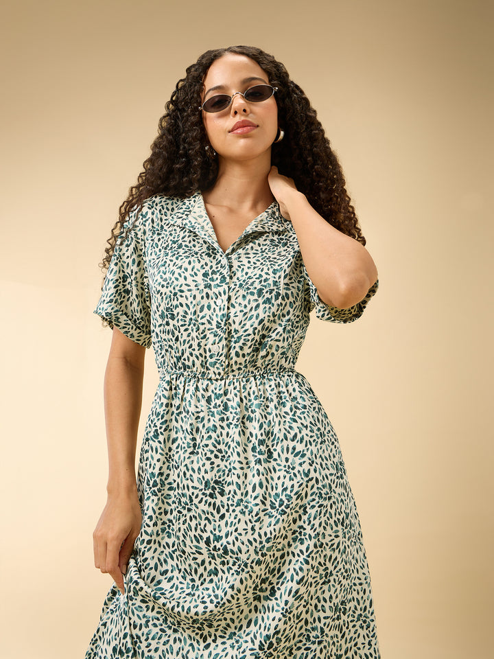 Multi Half Sleeved Buttondown Dress