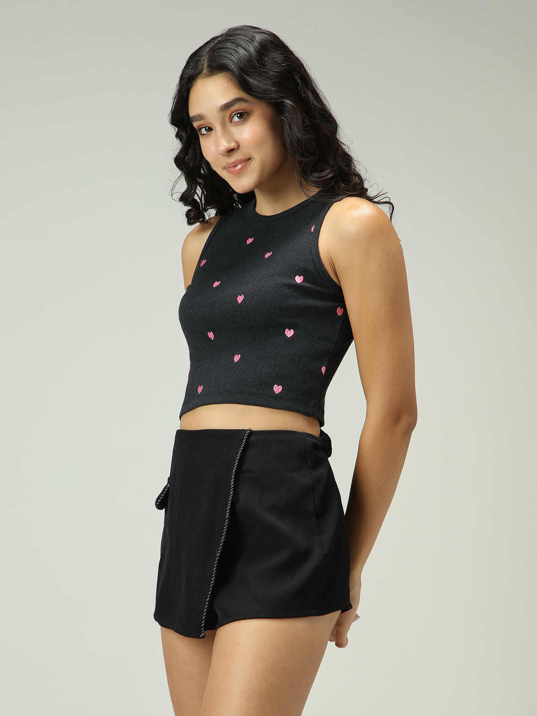 Grey Heart Embroidered Tank Top