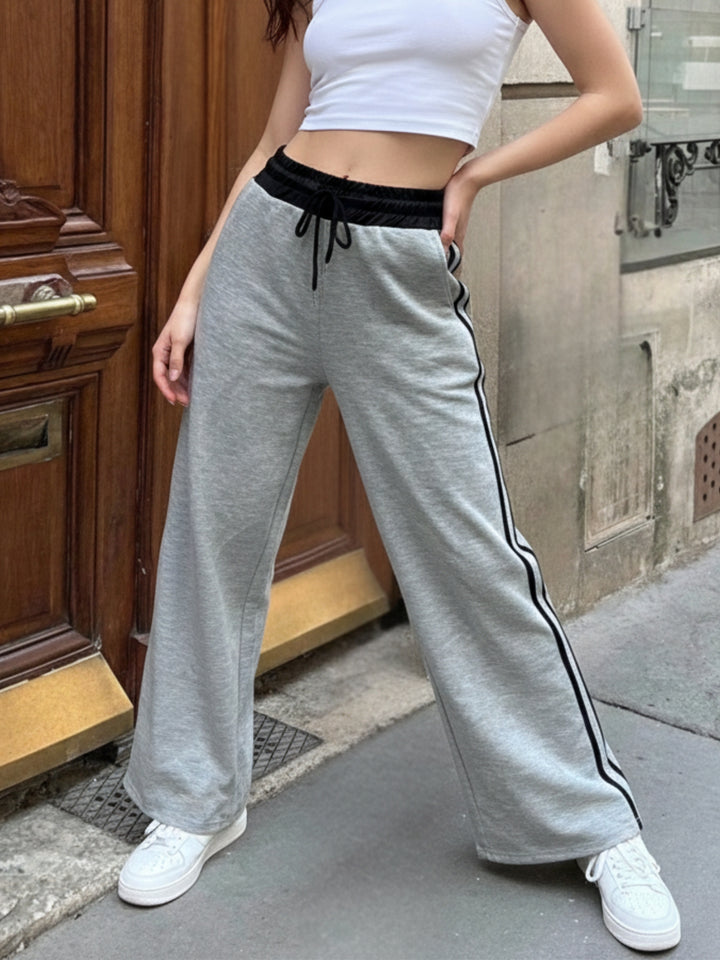 Grey Contrast Waist Band Side Stripe Pant