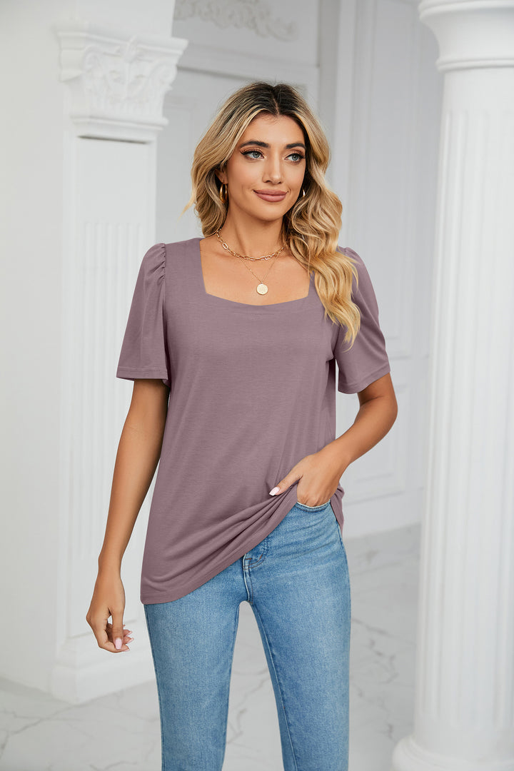 Mauve Short Sleeve Square Neck Top