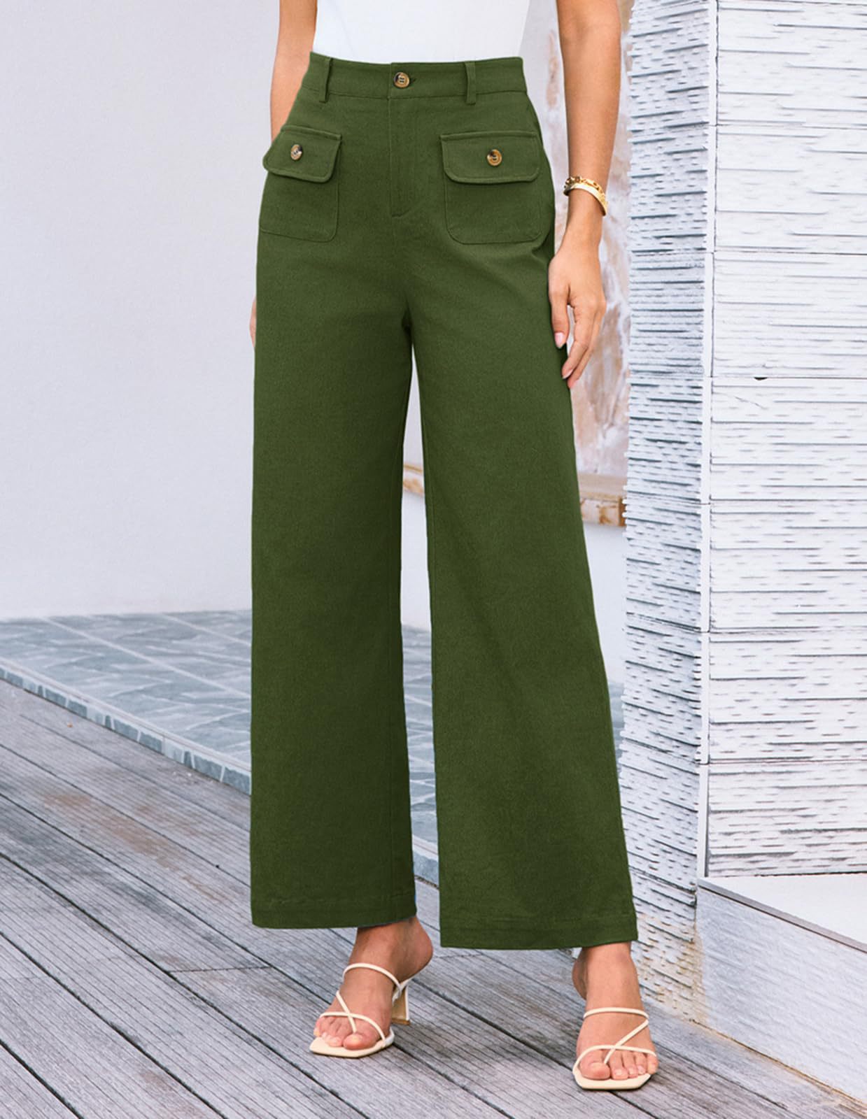 Olive High Waist Double Pocket Pant