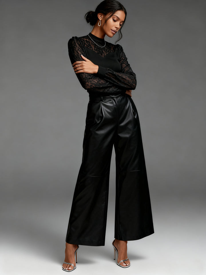 Black Full Sleeve Mock Neck Textured Top