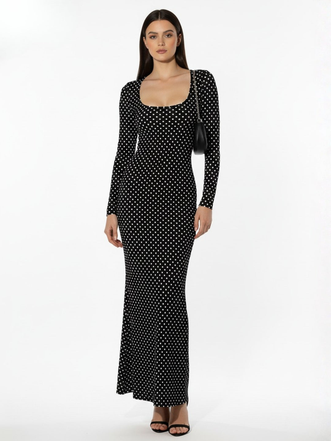 Black Scoop Neck Polka Dot Dress