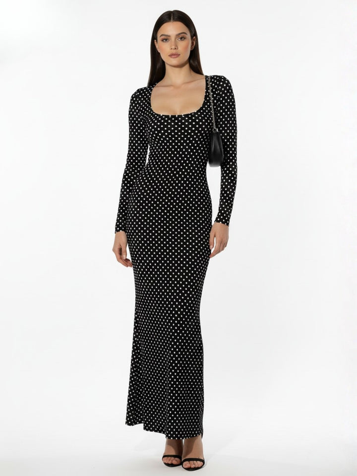 Black Scoop Neck Polka Dot Dress