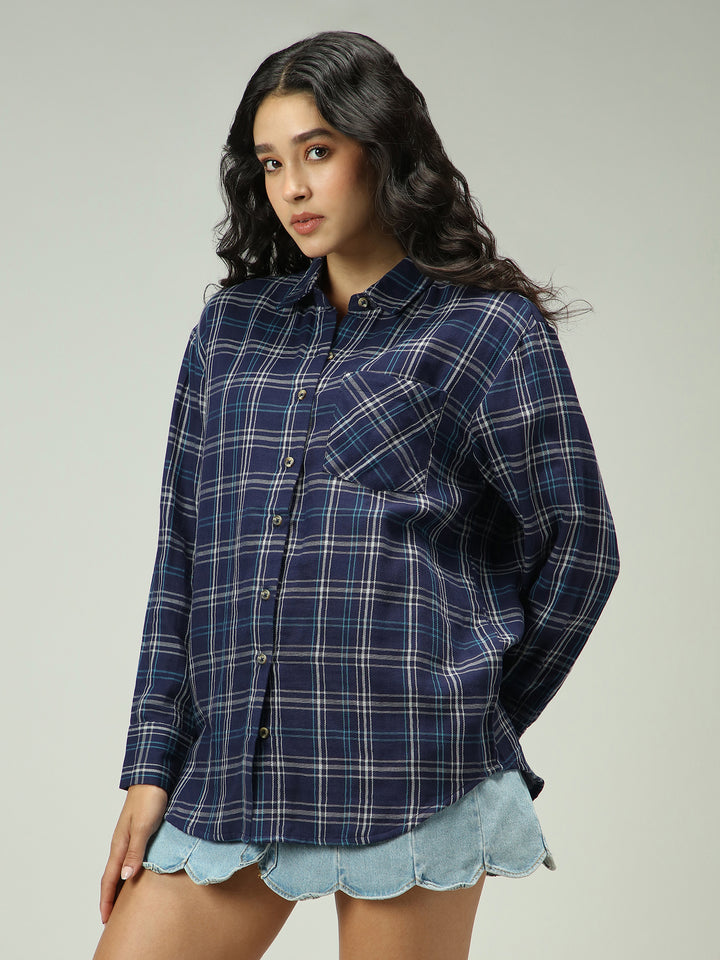 Navy Blue Checkered Streetwear Shirt
