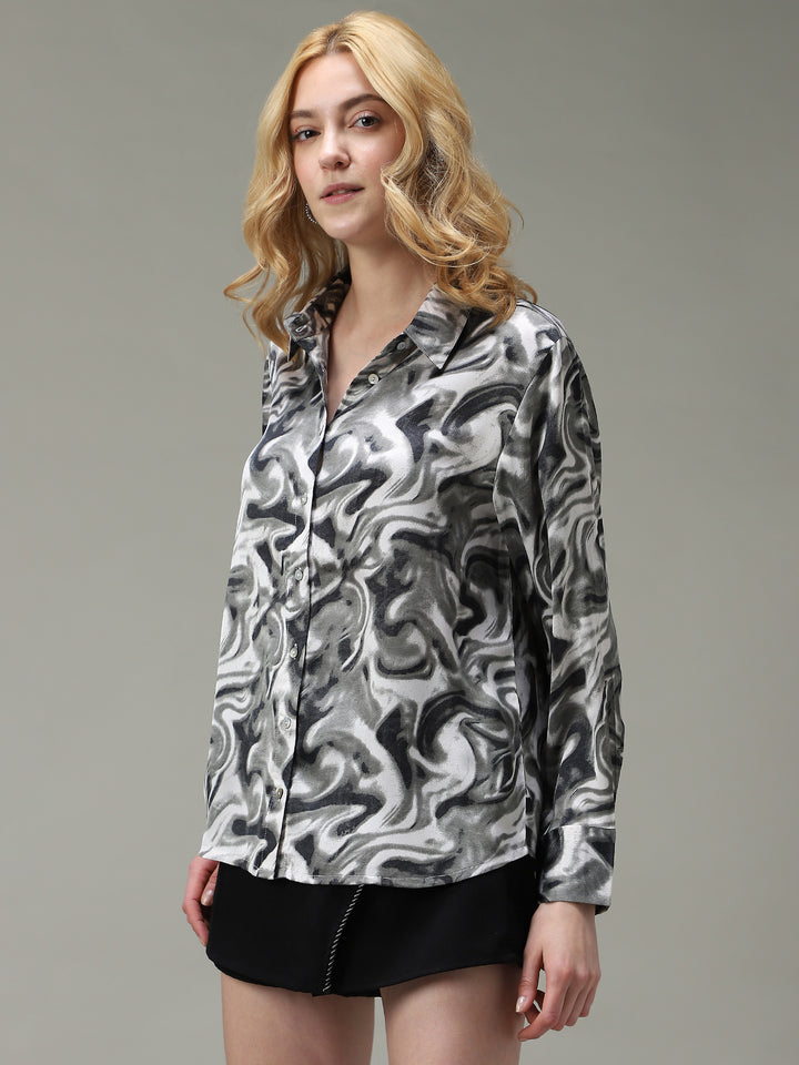 Grey Printed Satin Shirt