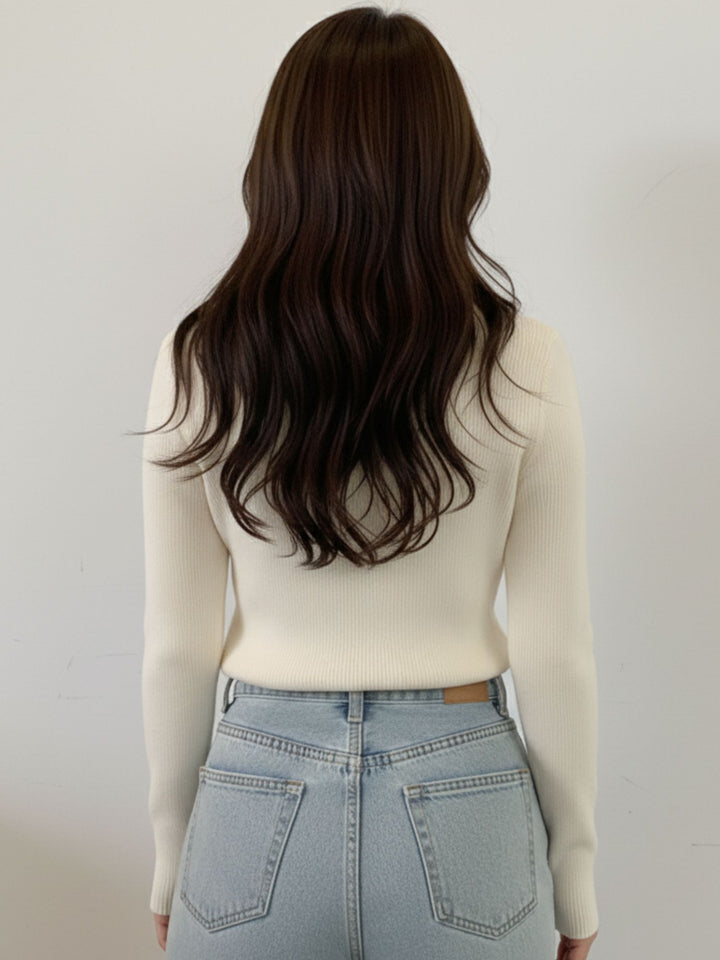 Cream Full Sleeve Collared Buttoned Top