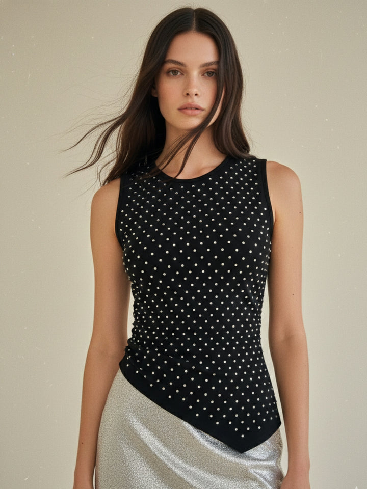 Black Asymmetric Embellished Top