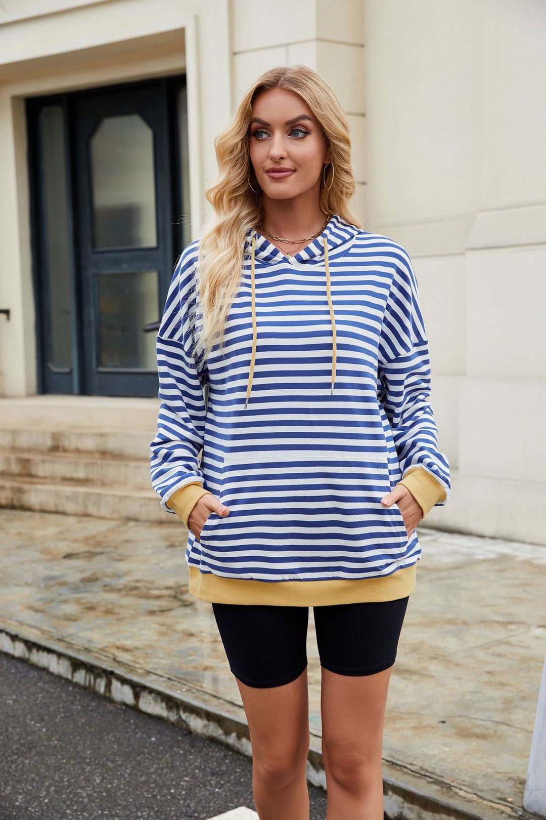 Blue Full Sleeve V Neck Top