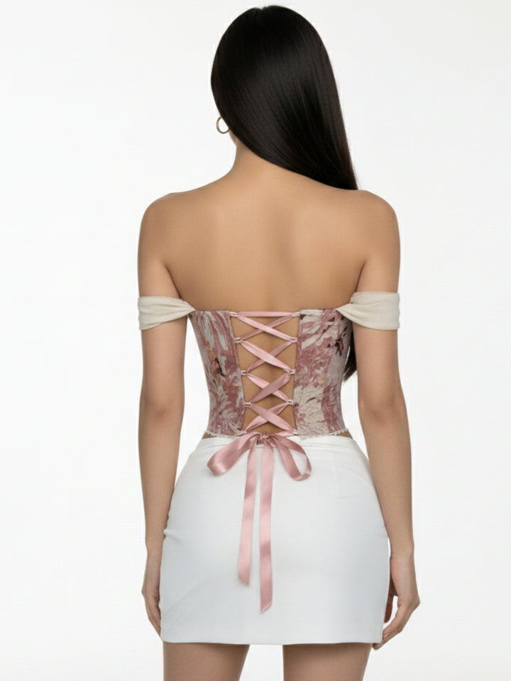Pink Off Shoulder Printed Corset