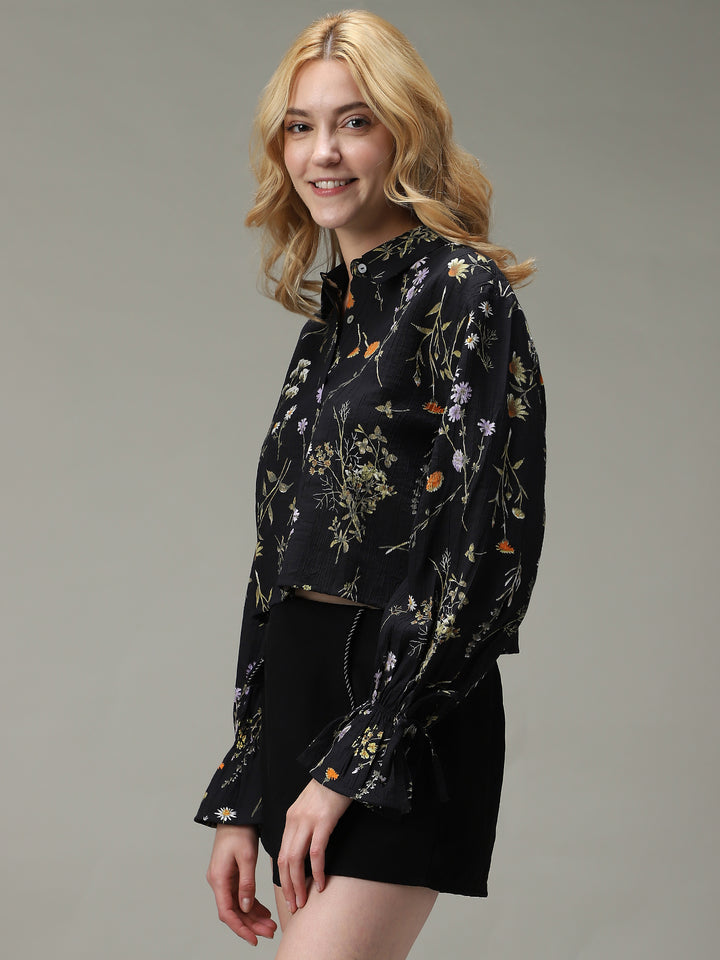 Black Printed Textured Shirt