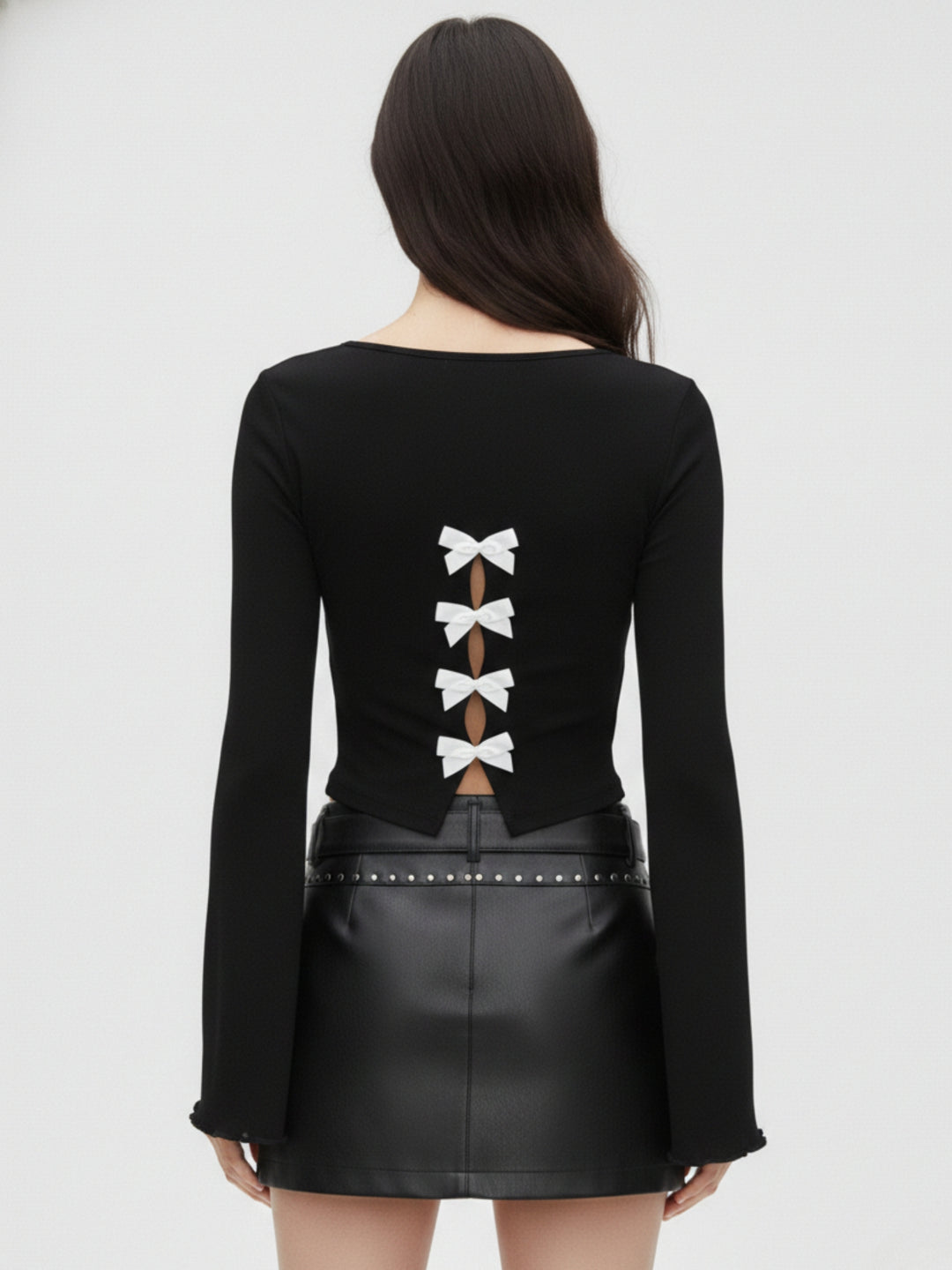 Black Back Multiple Bows Detail Fitted Top