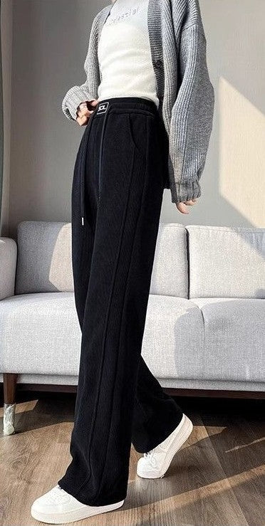 Black Textured Wide Leg Jogger