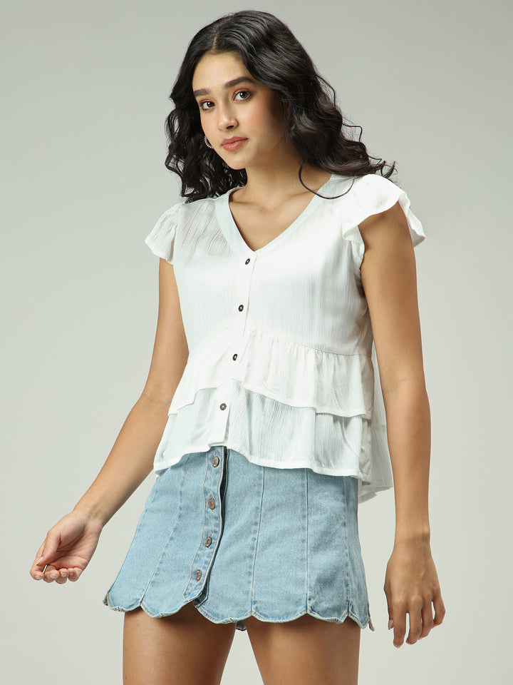 White Button Down Tiered Top