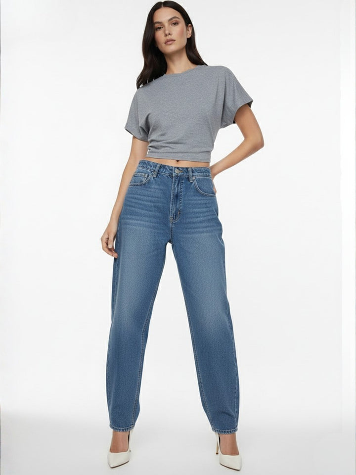 Grey Short Sleeve Fitted Top