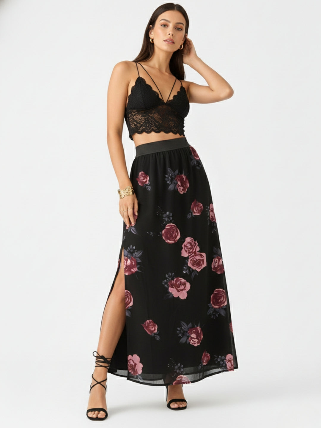 Black Floral Maxi Skirt