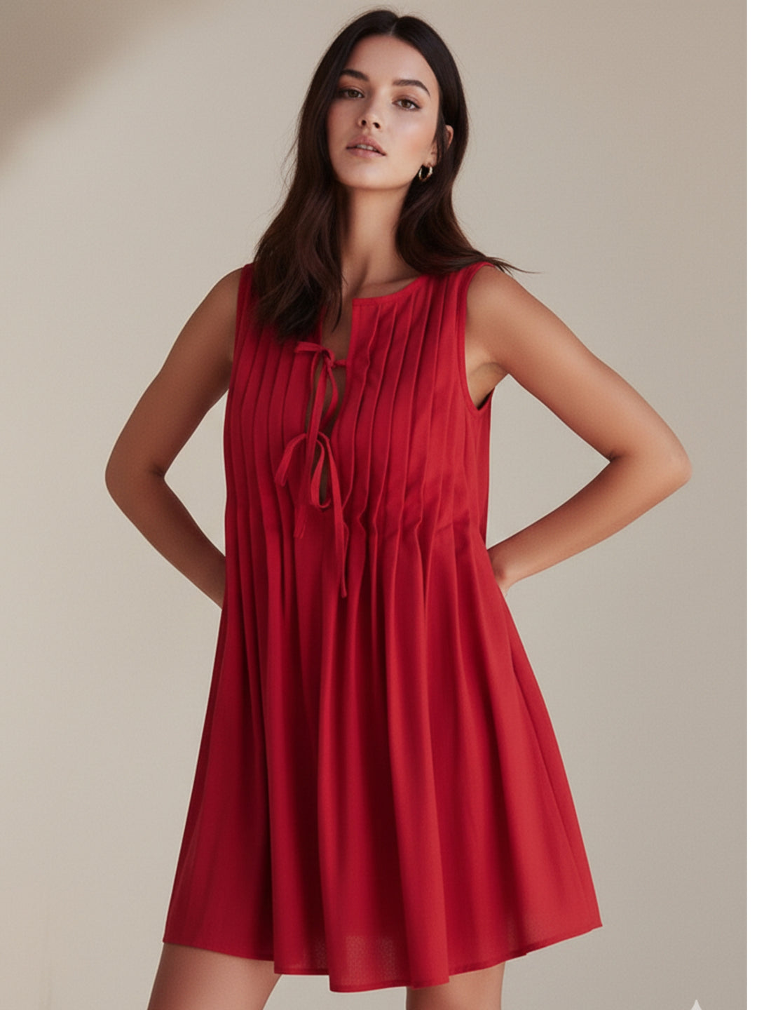 Red Sleeveless Front Tie-Up Dress