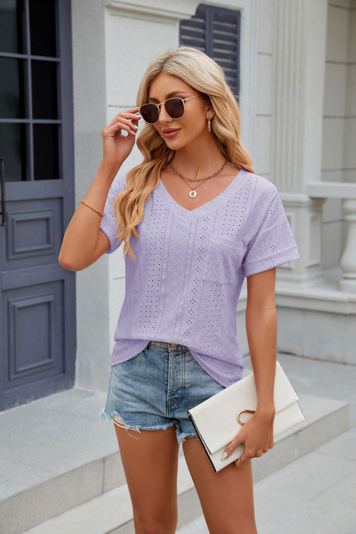 Lilac Short Sleeves V Neck Top