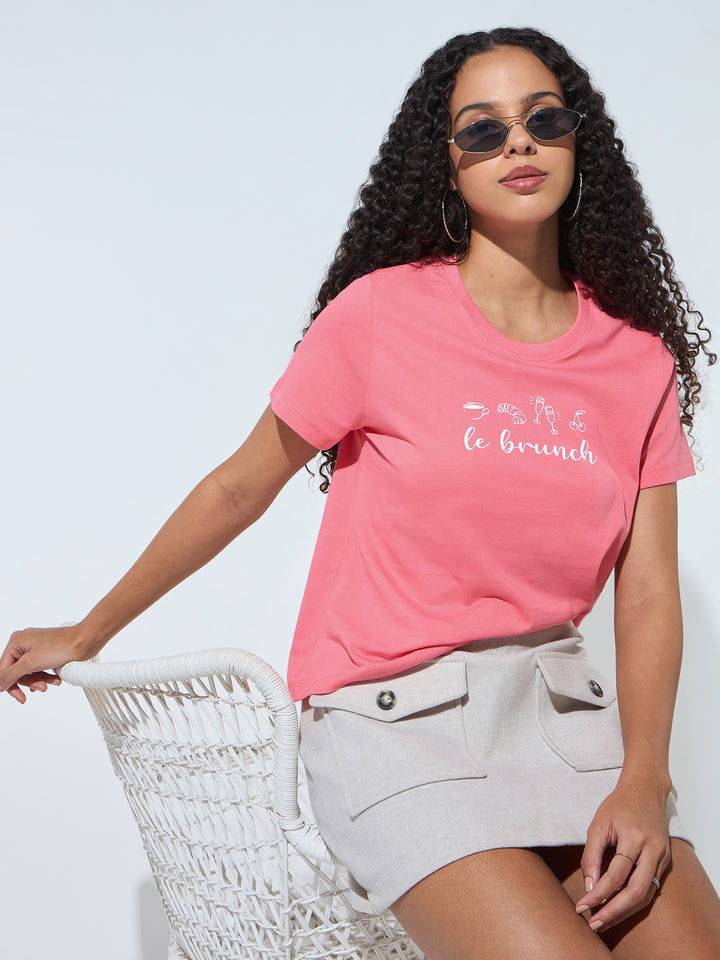 Pink Short Sleeves Crew Neck T-Shirt