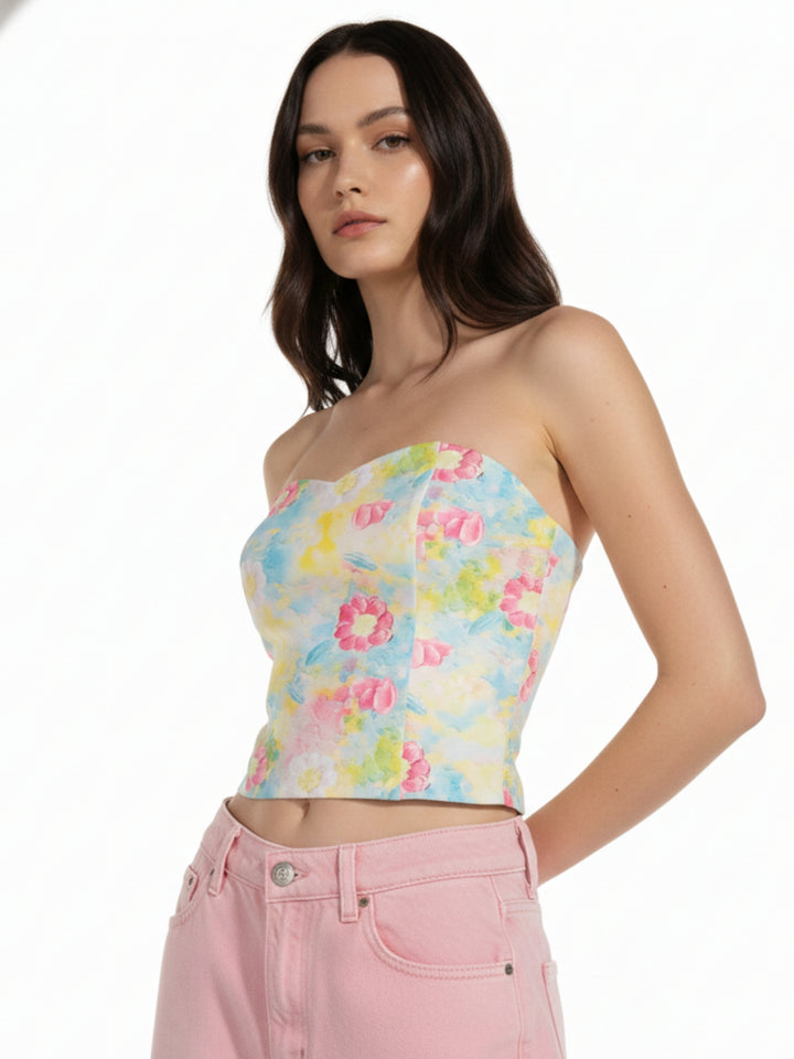 Multi Printed Sweetheart Tube Neckline