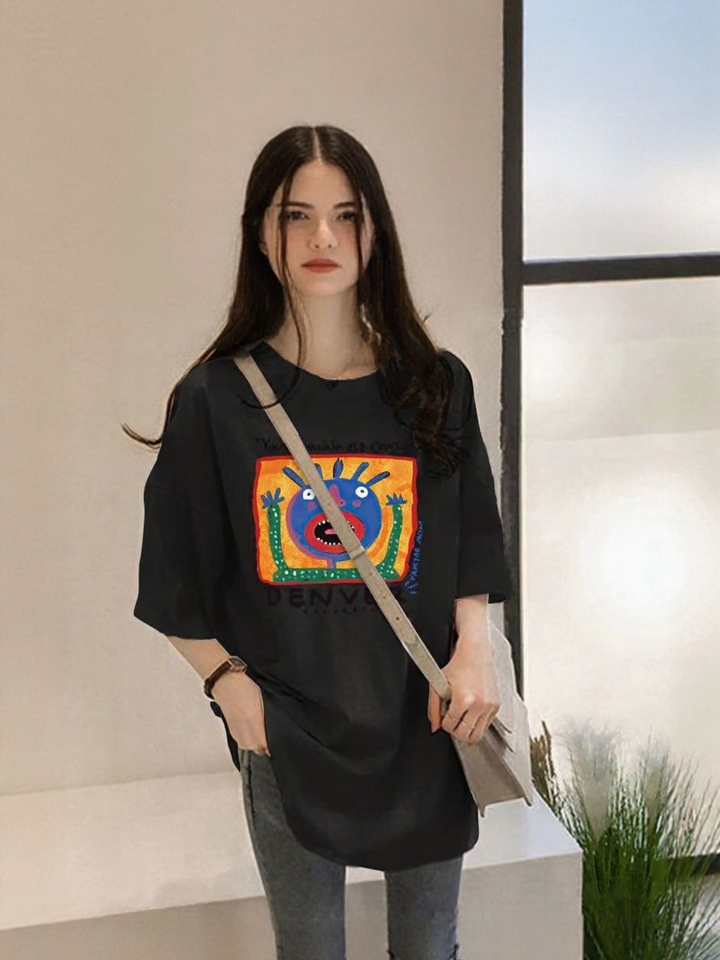 Black Chest Print Graphic Tshirt