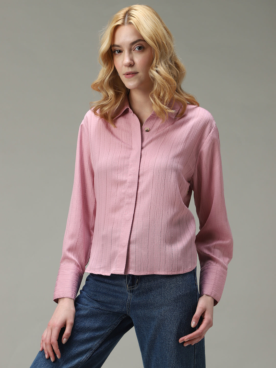 Pink Side Button Detailed Shirt
