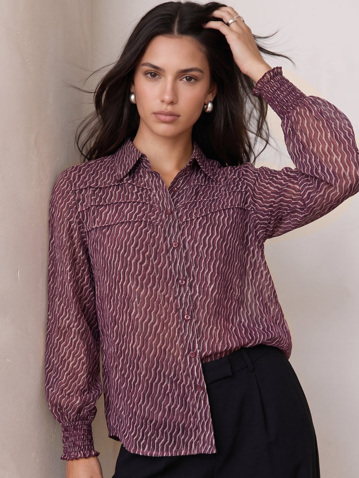 Purple Lurex Shirt With Smocking Detail