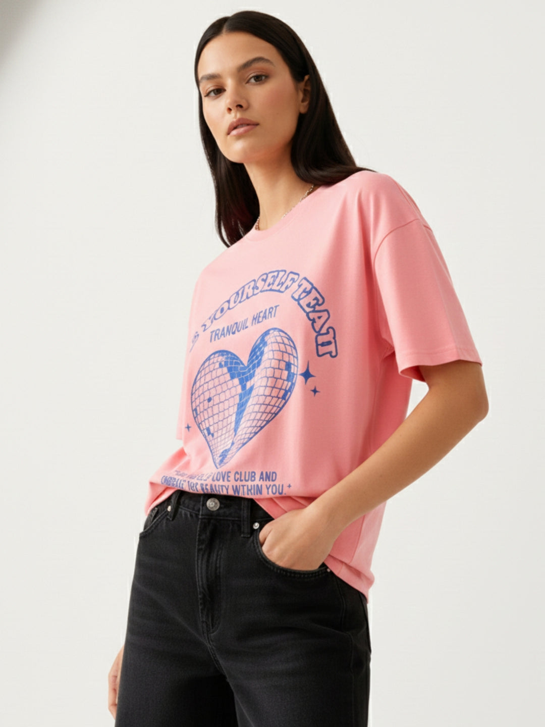 Pink Crew Neck Graphic Tshirt