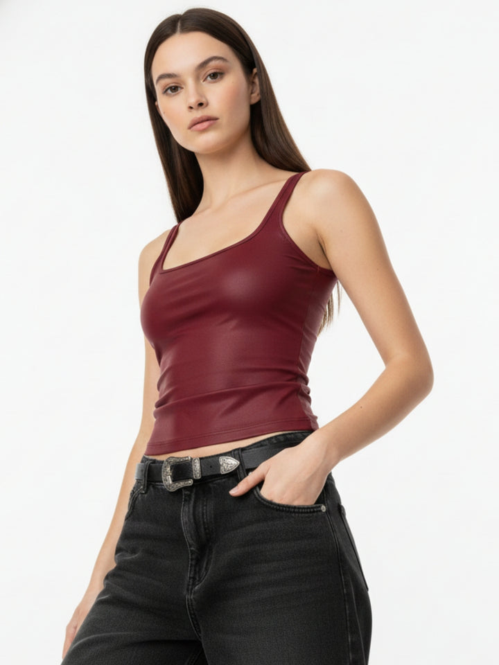 Burgundy Shoulder Strap Square Neck Tank