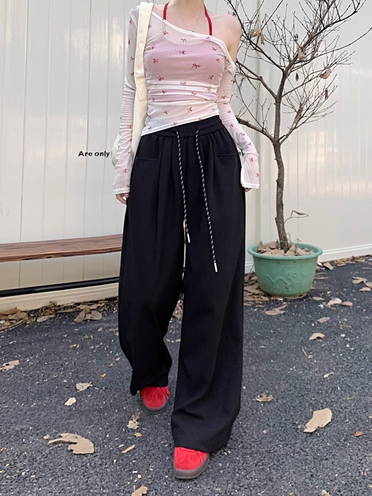 Black High Waist Attached Drawstring Pant