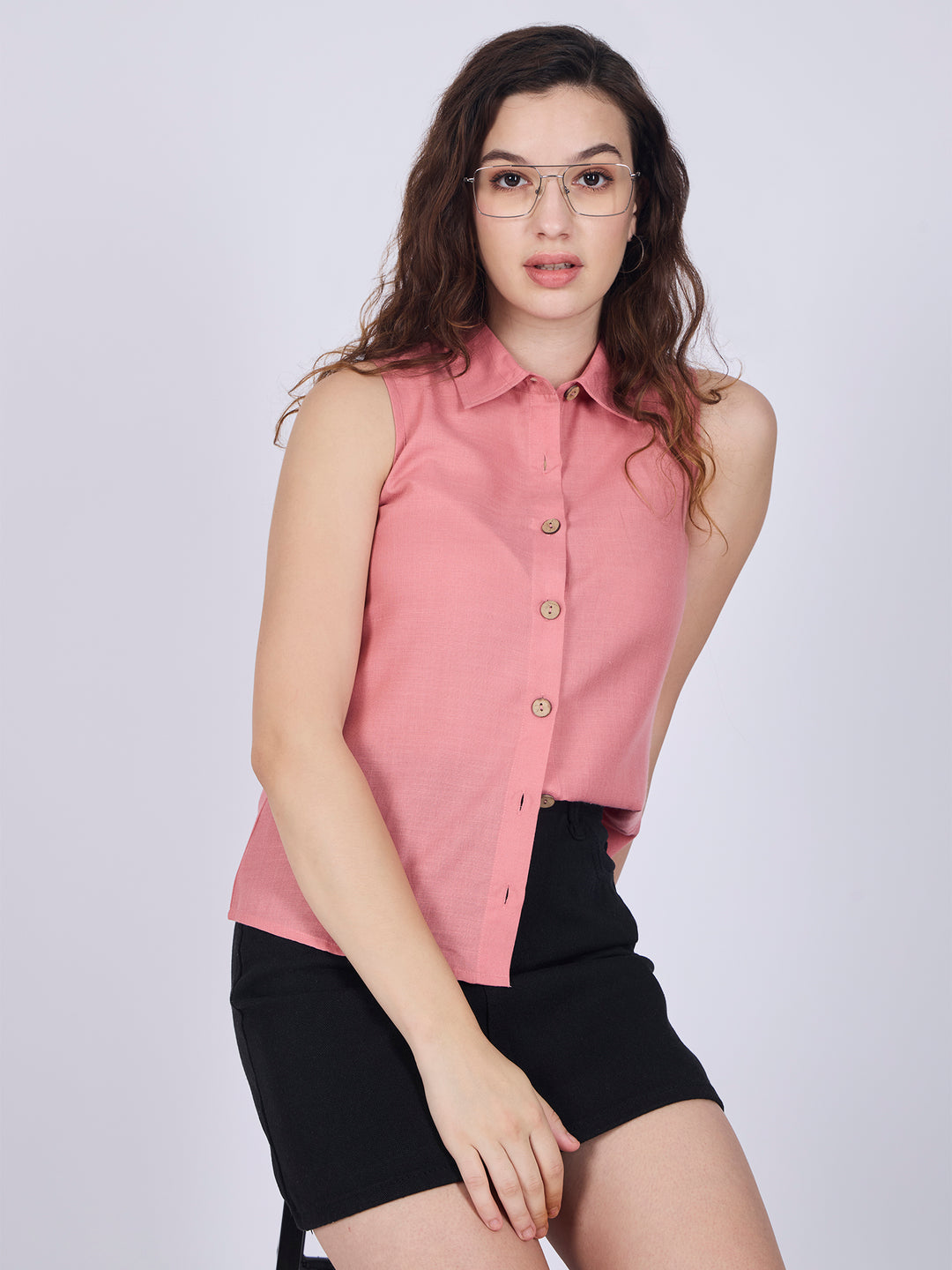 Pink Cropped Sleeveless Shirt