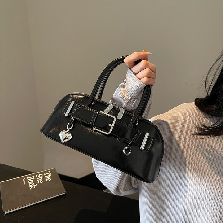 Black Buckle Belted Hand Bag