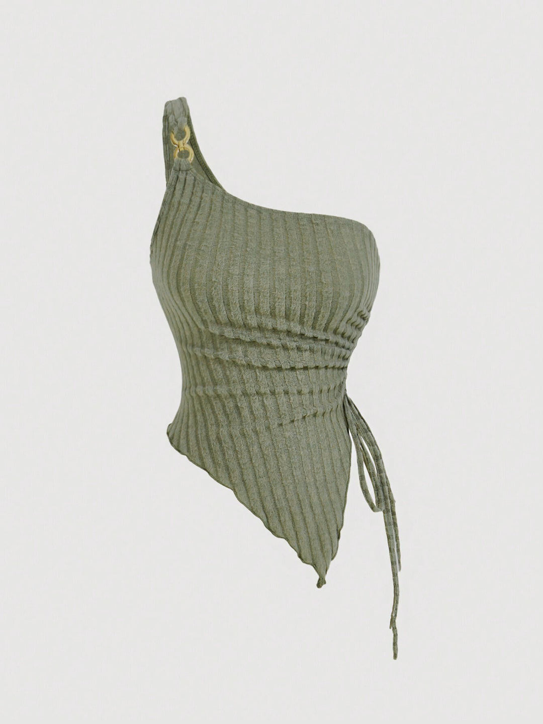 Green One Shoulder Side Ruched Tank