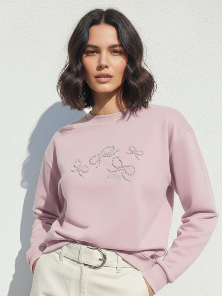 Pink Bold Bow Embroidery Sweatshirt