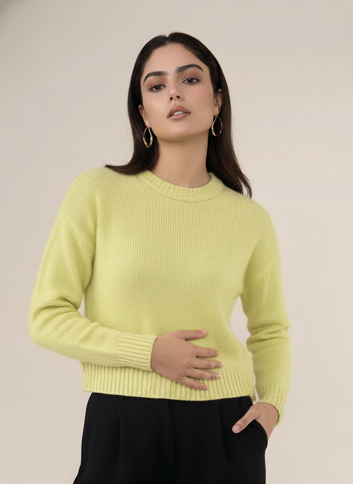 Lime Solid High Neck Sweater