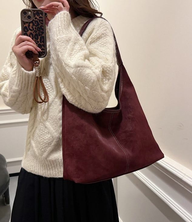 Burgundy Smooth Crescent Zip-Up Hobo