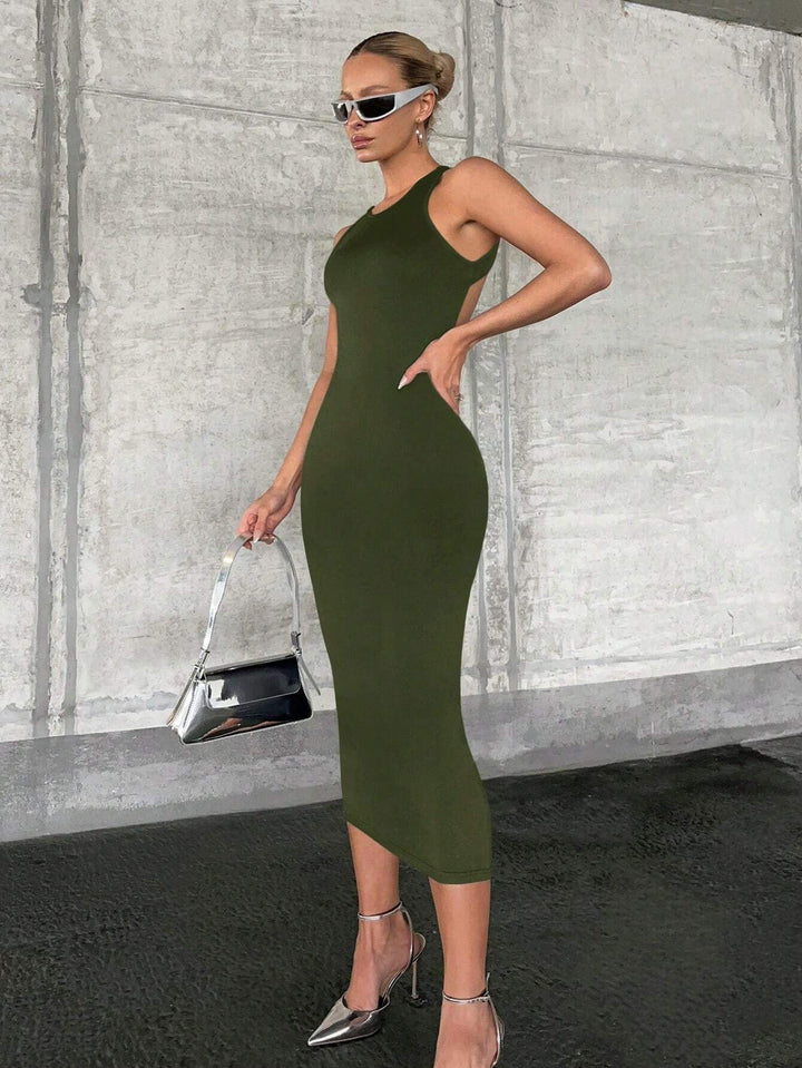 Green Racer Style Backless Dress
